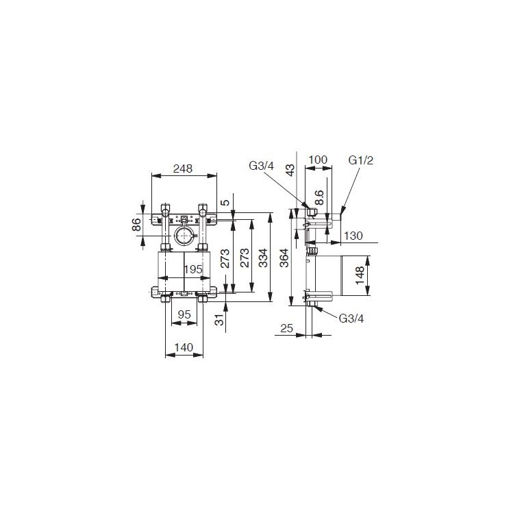 Unicount  Koax 2\'\' avec T pour système d\'installation GIS  (Geberit) avec plaque de recouvrement chromée