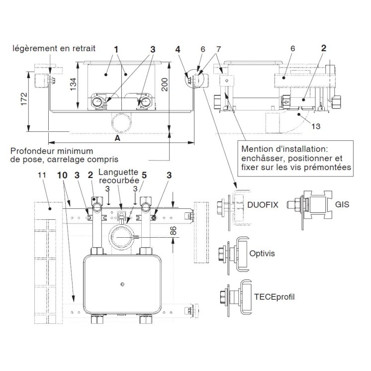 Unicount  Koax 2\'\' avec T pour système d\'installation DUOFIX   (Geberit) avec plaque de recouvrement chromée  