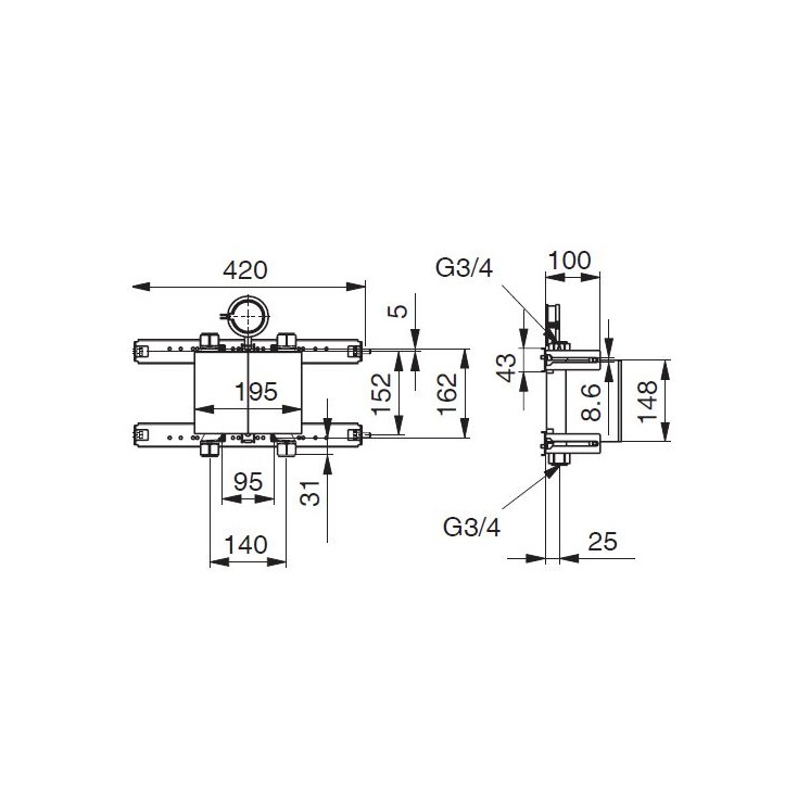 Unicount  Koax sans T pour système d\'installation DUOFIX (Geberit) avec plaque de recouvrement chromée