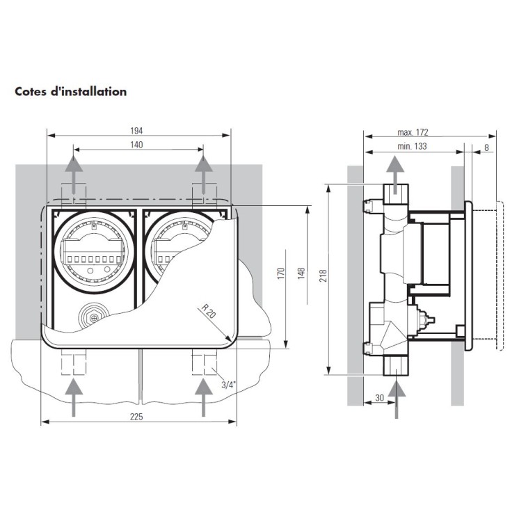 Unicount  Koax 2\'\' avec T pour système d\'installation OPTIVIS   (Nussbaum) avec plaque de recouvrement chromée  
