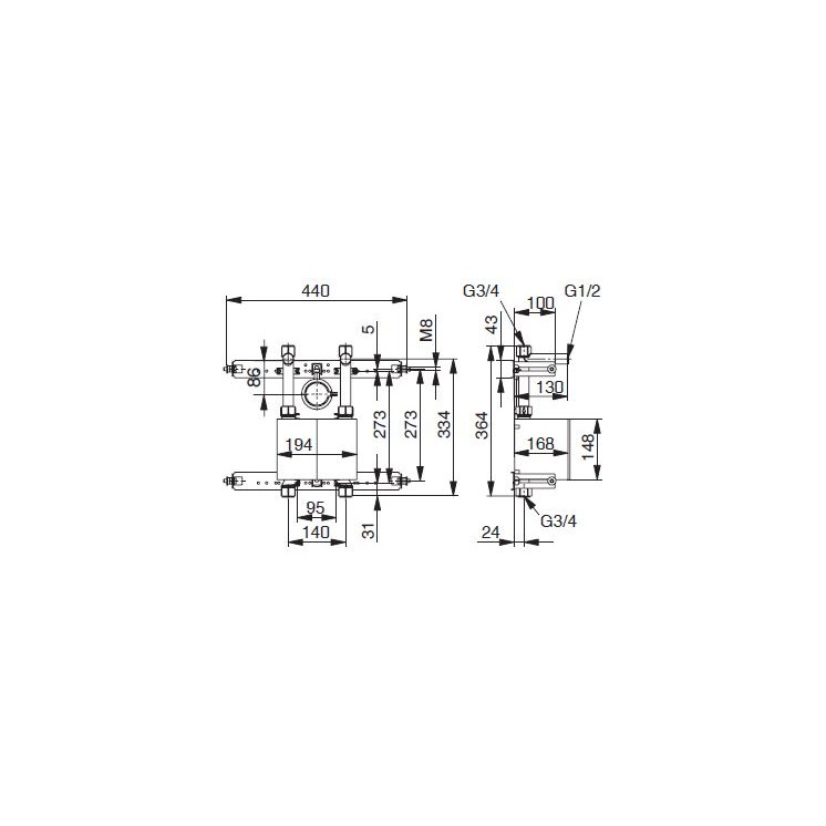 Unicount  Koax 2\'\' mit T zu Installationssystem TECEprofil (TECE)     mit verchromter Abdeckplatte   