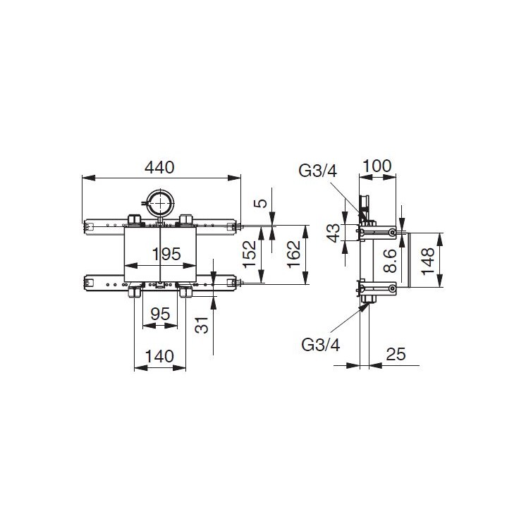 Unicount  Koax 2\'\' ohne T zu Installationssystem TECEprofil   (TECE)  mit weisser  Abdeckplatte (alpinweiss)  