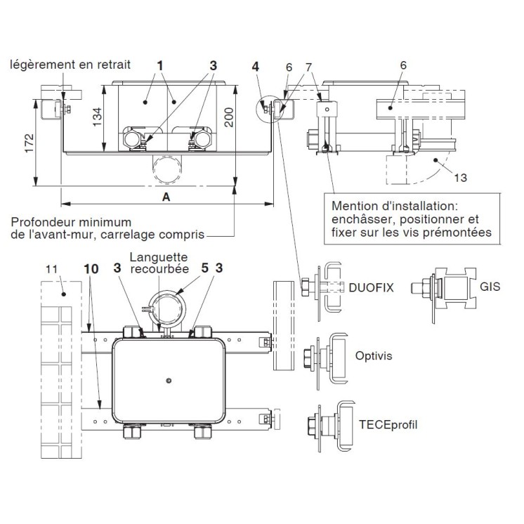 Unicount  Koax 2\'\' sans T pour système d\'installation TECEprofil (TECE) avec plaque de recouvrement blanche (blanc alpin) 