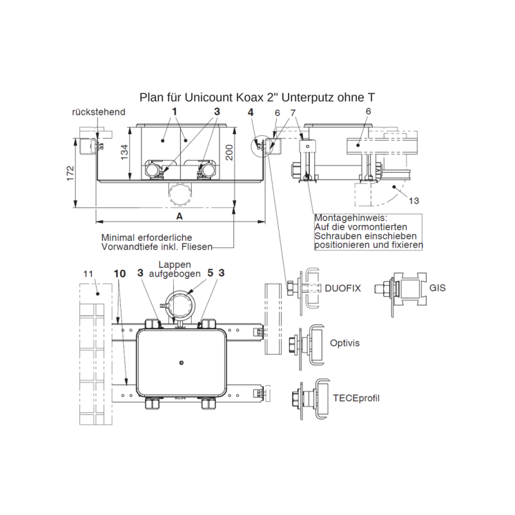 Befestigungsset (6 Schrauben M6x16mm, 6 Muttern M6 und 6 Schallschutz-Tüllen) für Unicount Koax mit T 