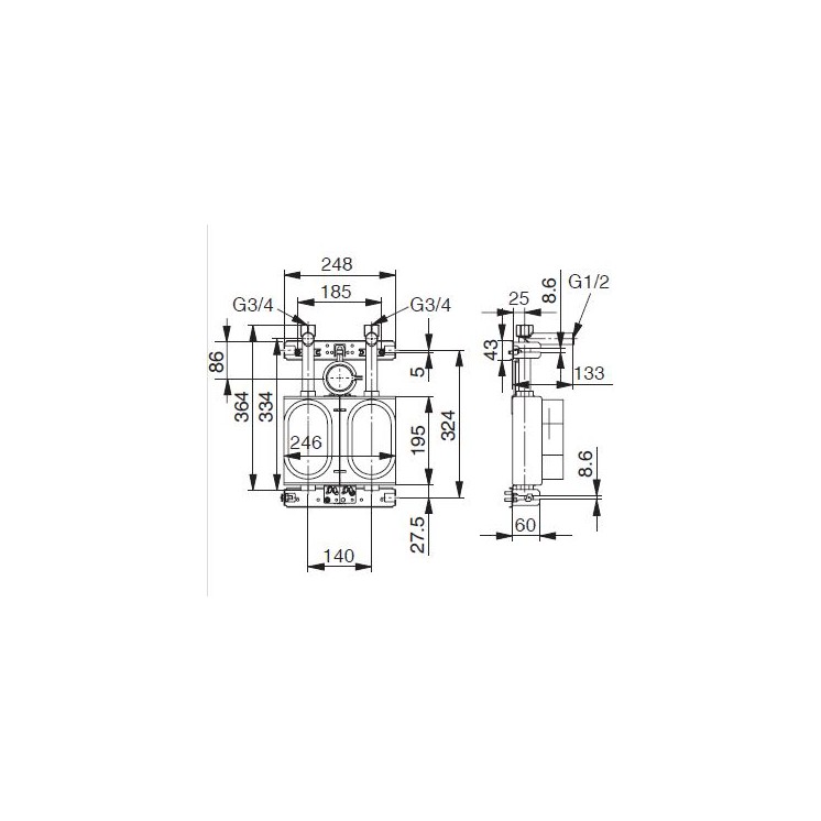 Deltamess Rohbauphase   Miniblock Koax mit T zu Installationssystem GIS (Geberit)  